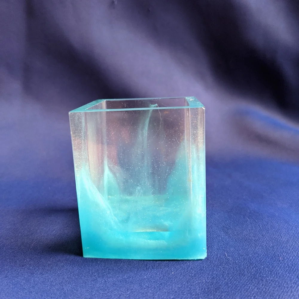 Teal and Clear Resin Make-up Brush Holder
